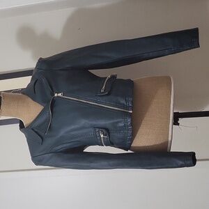 Emerald green Faux Leather Womens  Moto Jacket style by Shinestar in size Large